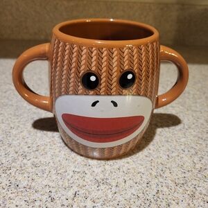 Galerie Brown Sock Monkey Face Double Handle 16Oz Tea Coffee Cup Mug